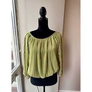 Ava James Light Green Ribbed Silky Off The Shoulder Banded Blouse Size Large NWT